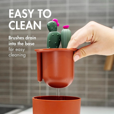 Boon CACTI Bottle Cleaning System - Set of 4 brushes with vase (Brown & Dark Green)