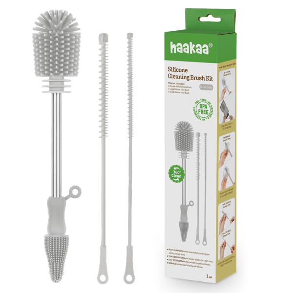 haakaa Silicone Cleaning Brush Kit - SUVA Grey - Bottle Brush for Breast  Pumps, Breast Milk Collector, Baby Bottles, Nipples, Breastmilk Storage Bags